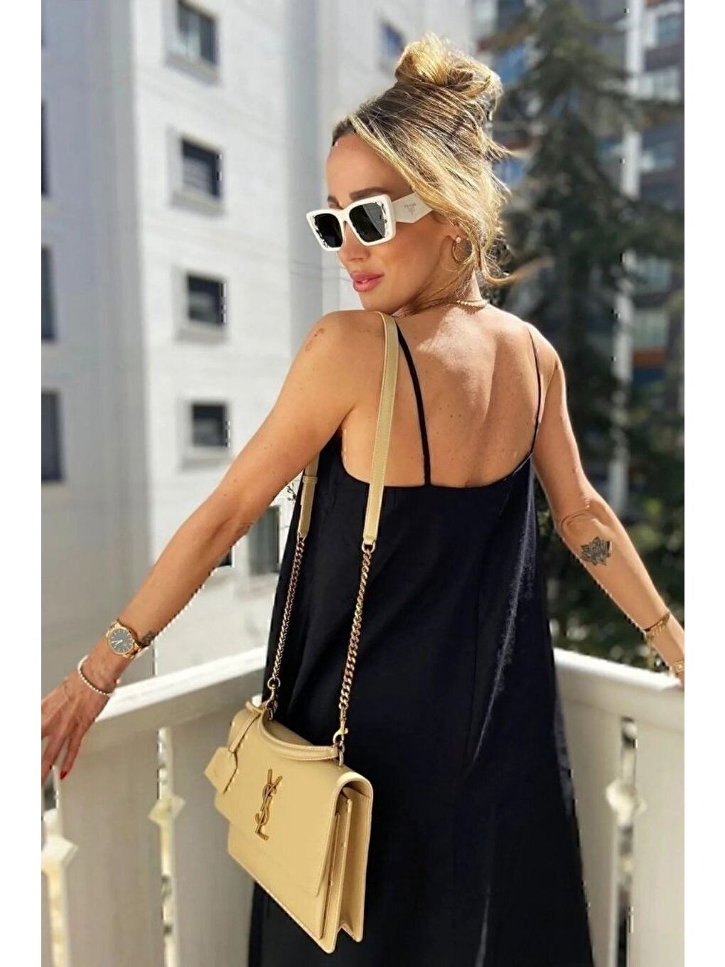 Siyah Kadın Ip Askılı V Yakalı Uzun Aerobin Elbise-2