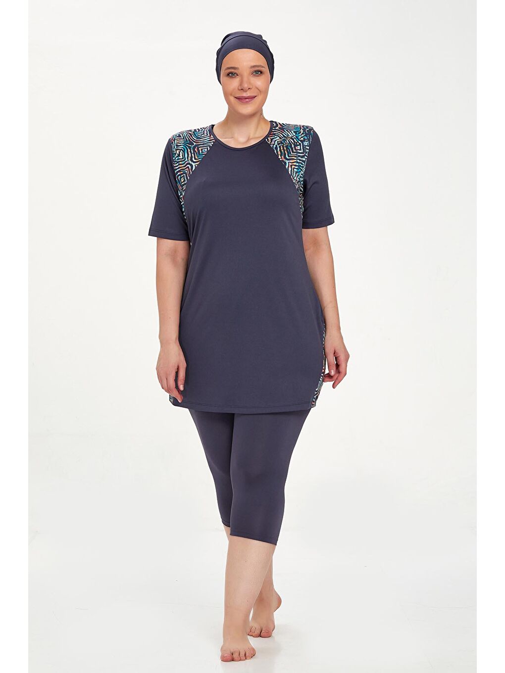 Büyük Beden Kısa Kollu Yarı Kaplı Mayo Dorıs 9316 Antrasit-3