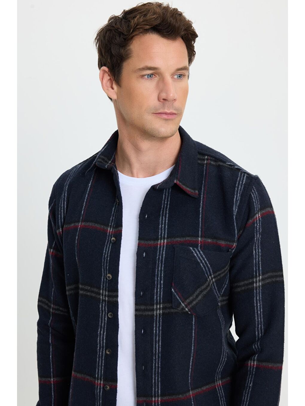 Karışık Erkek Slim Fit Dar Kesim Kareli Cepli Siyah Oduncu Gömlek-1