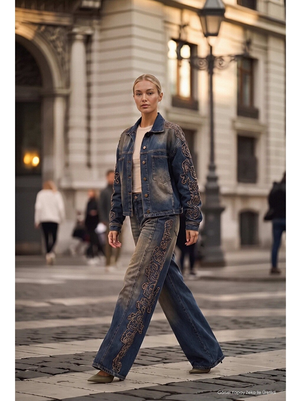 Mavi Kadın Koyu Jean 4w6-32 Oversize Nakış Detaylı Tasarım Denim Ceket-2