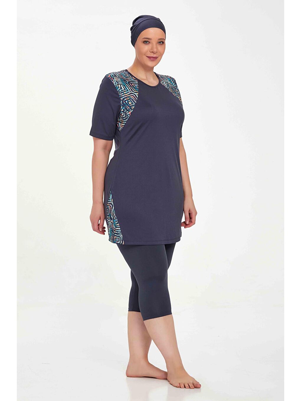 Büyük Beden Kısa Kollu Yarı Kaplı Mayo Dorıs 9316 Antrasit-4