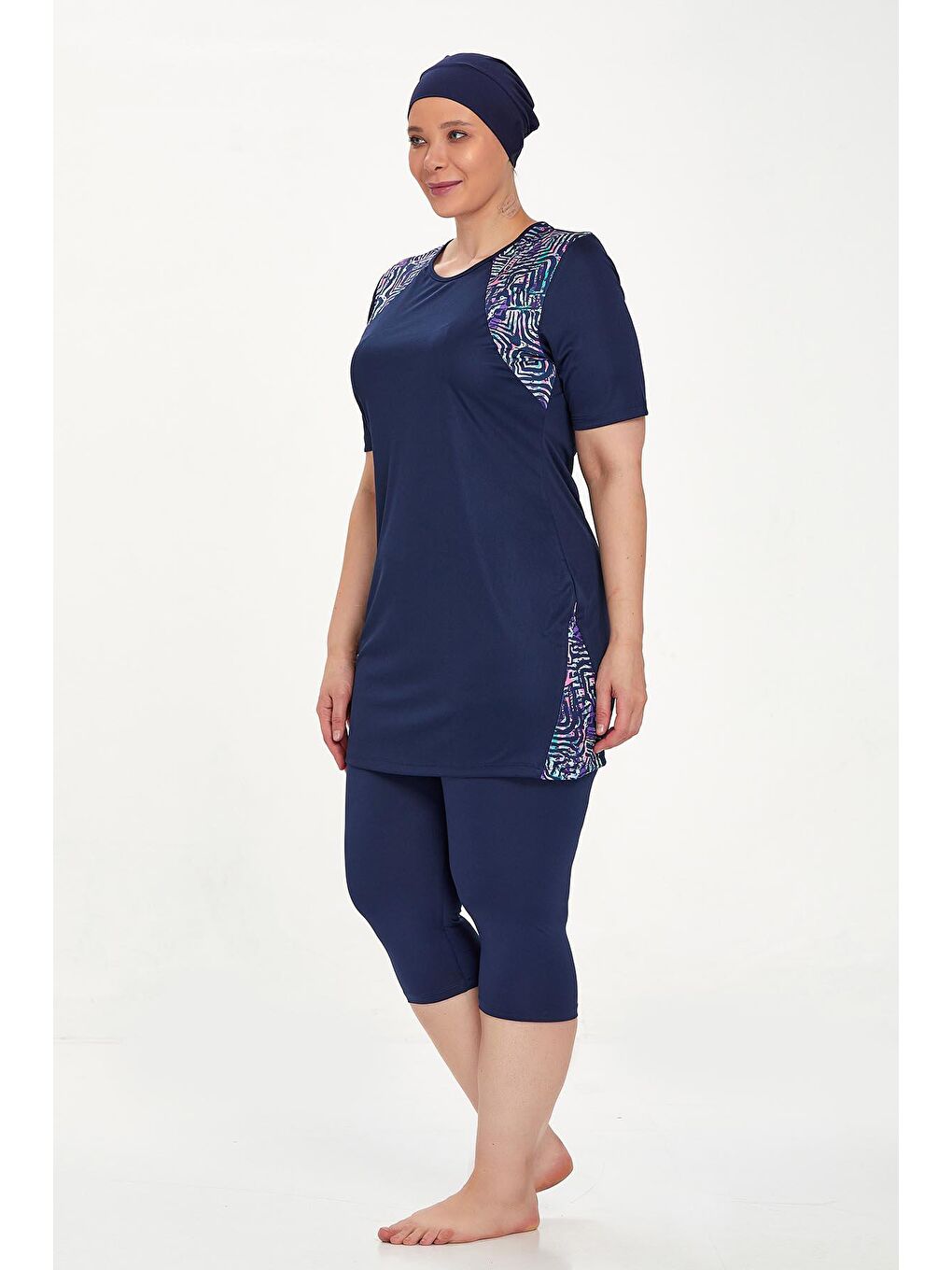 Büyük Beden Kısa Kollu Yarı Kaplı Mayo Dorıs 9316 Koyu Lacivert-2