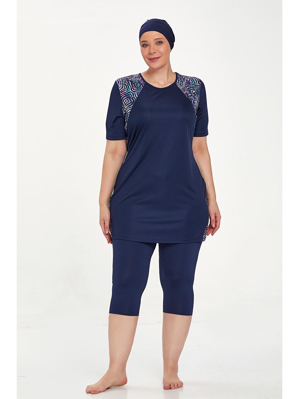 Büyük Beden Kısa Kollu Yarı Kaplı Mayo Dorıs 9316 Koyu Lacivert-3