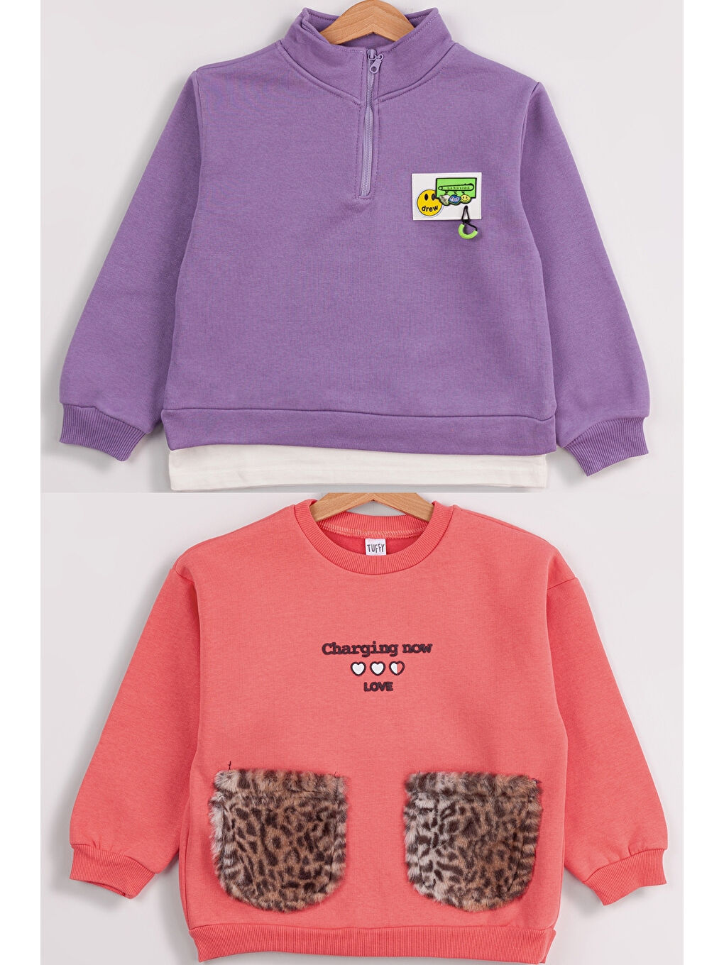 MİSSTUFFY Kırmızı Kız Çocuk 2'li Paket Basic Sweatshirt