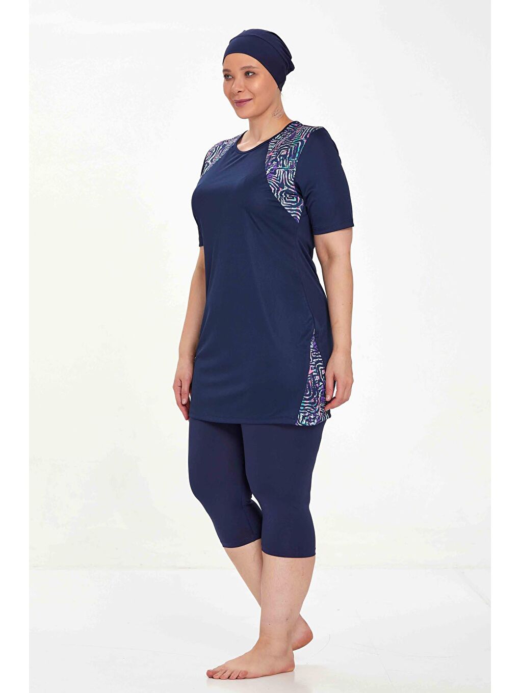 Büyük Beden Kısa Kollu Yarı Kaplı Mayo Dorıs 9316 Koyu Lacivert-4