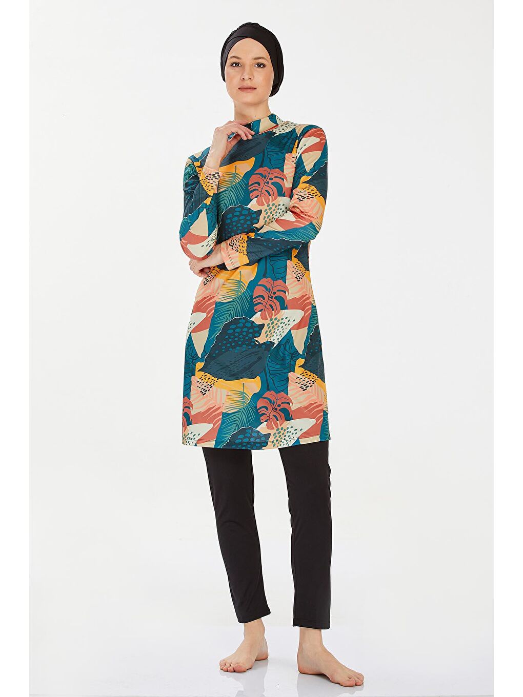 Elastanlı Tam Kapalı Tesettür Mayo Harlow 9210 Siyah-3