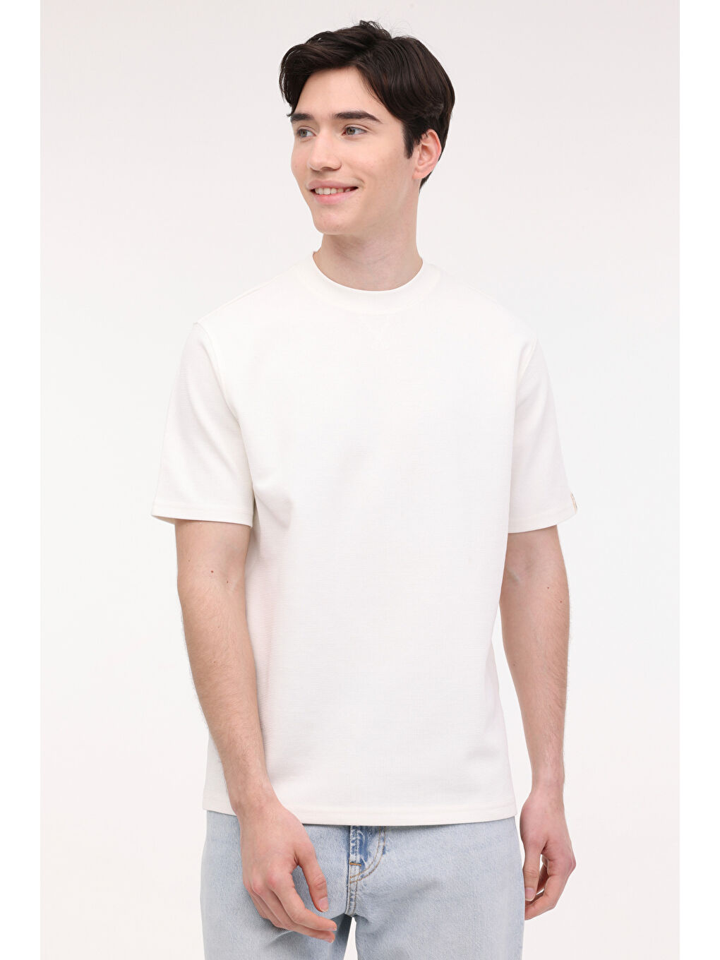 Bej M-BSC C NECK BS60 4FX Ekru Erkek Kısa Kol T-Shirt