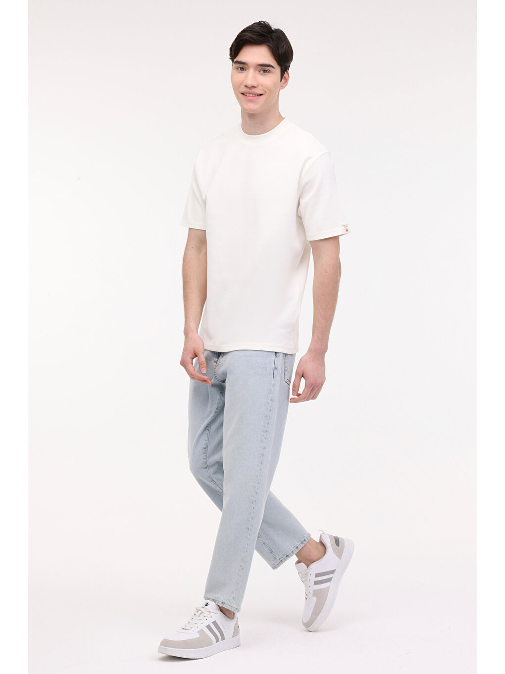 Bej M-BSC C NECK BS60 4FX Ekru Erkek Kısa Kol T-Shirt-2