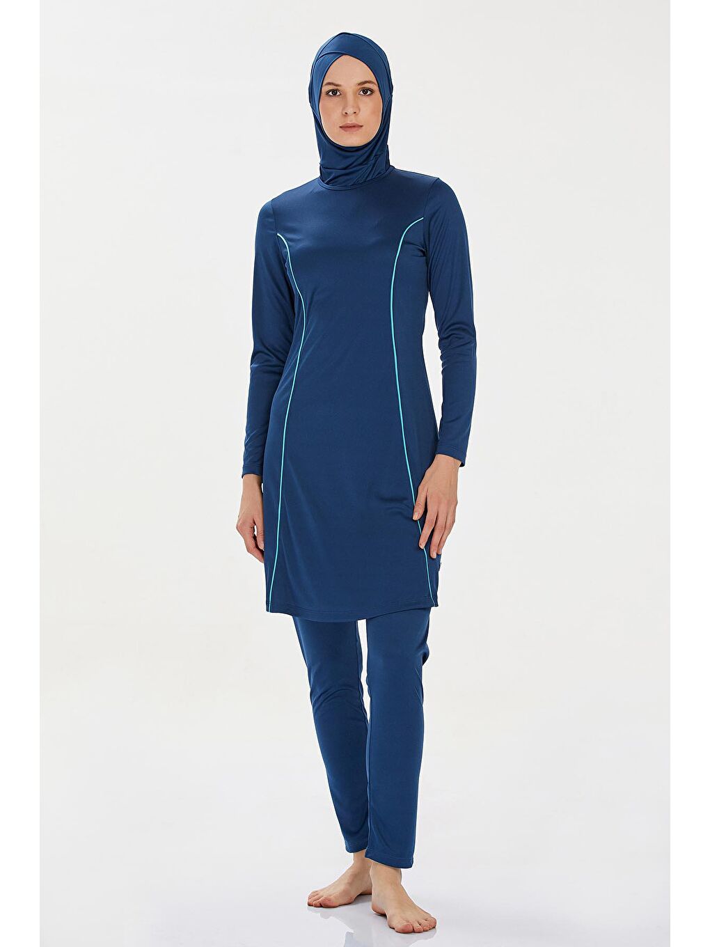 Elastanlı Tam Kapalı Tesettür Mayo Rozzr 9021 Açık Lacivert-1