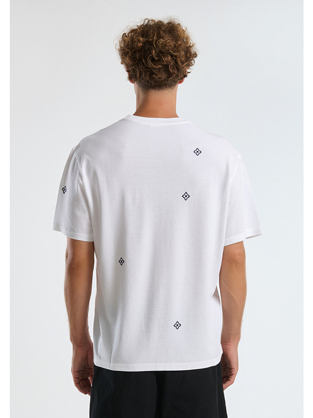 Erkek Beyaz %100 Pamuk Desenli Pike T-Shirt-1