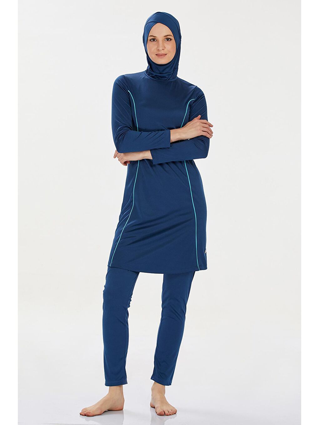 Elastanlı Tam Kapalı Tesettür Mayo Rozzr 9021 Açık Lacivert-3