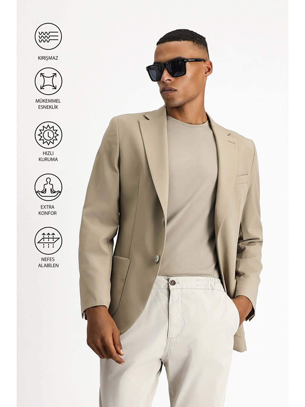 Kahverengi Techno-Line  Dar Kesim Elastanlı Blazer Ceket