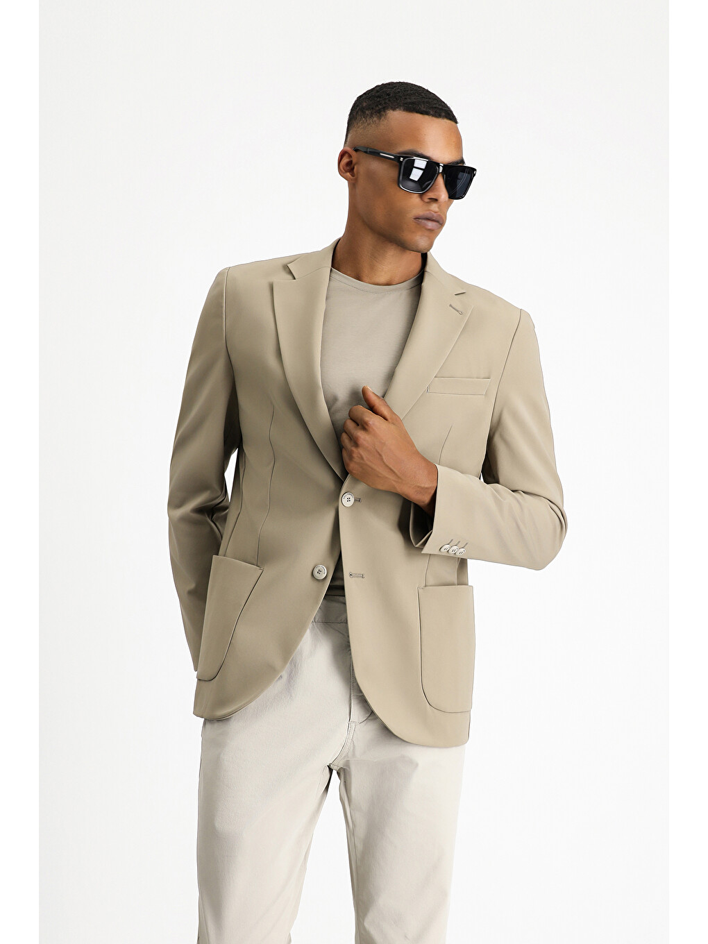 Kahverengi Techno-Line  Dar Kesim Elastanlı Blazer Ceket-1