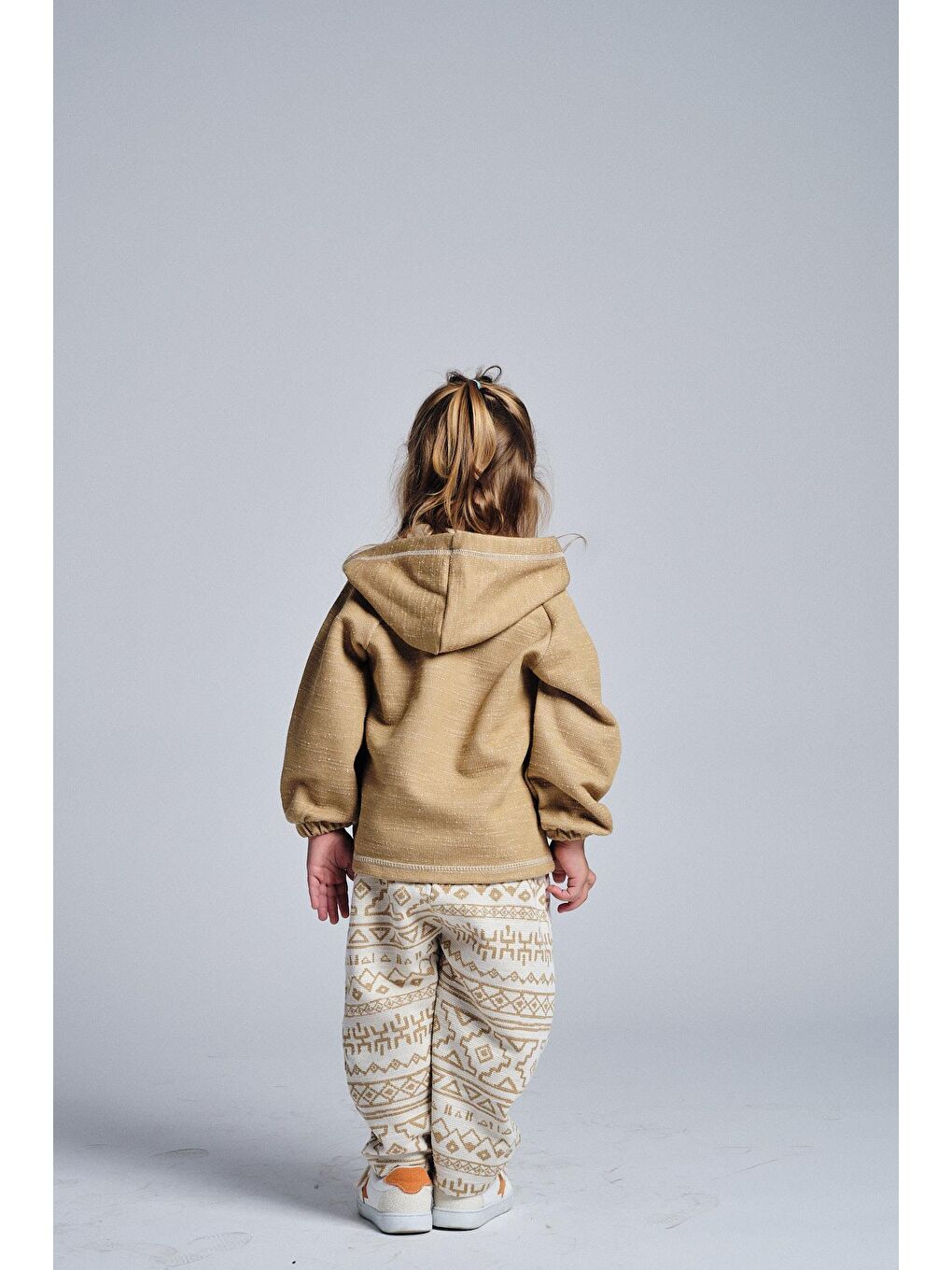 Bej Unisex Etnik Desen Kanguru Cepli 2'li Takım-1