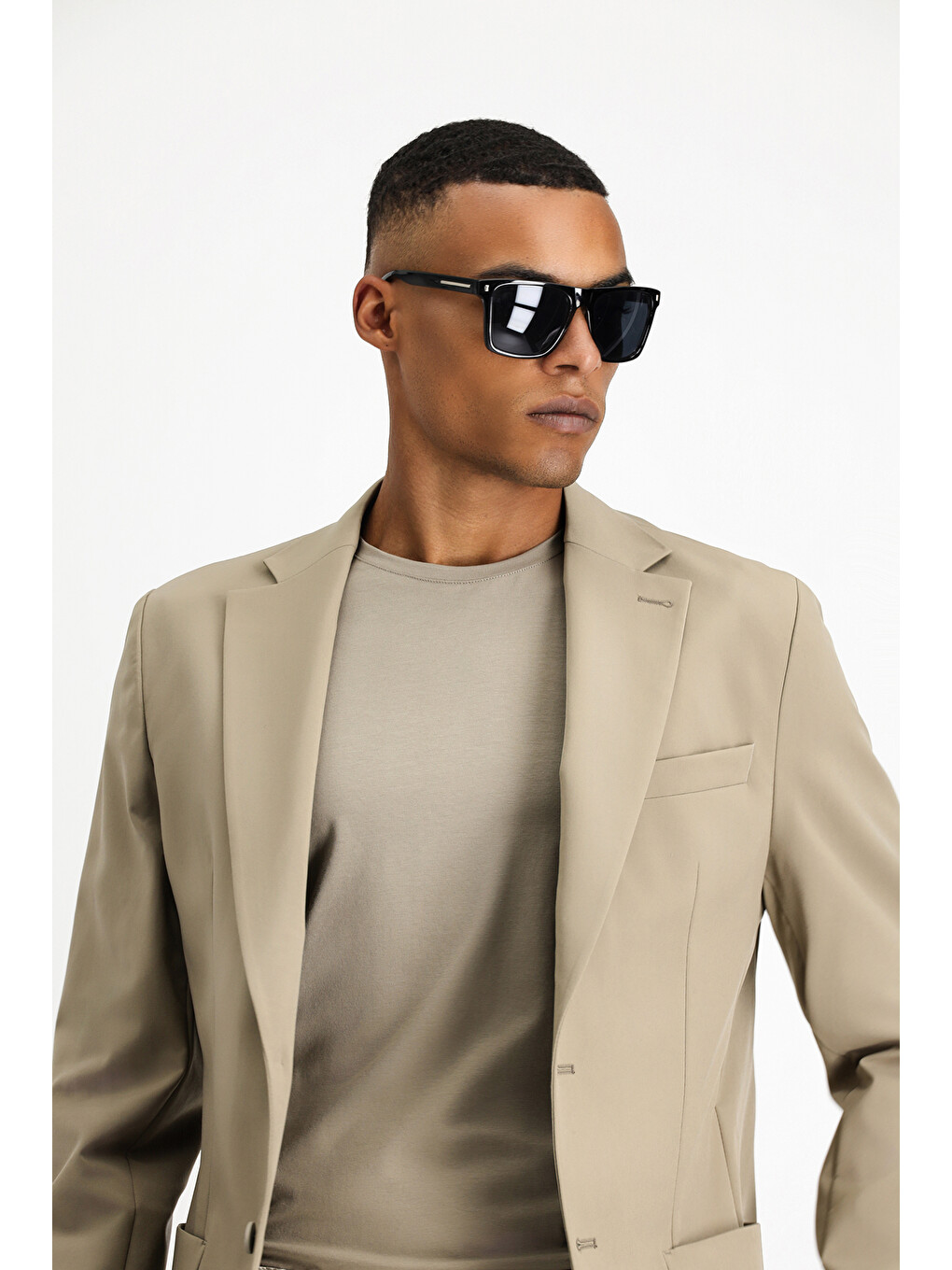 Kahverengi Techno-Line  Dar Kesim Elastanlı Blazer Ceket-3