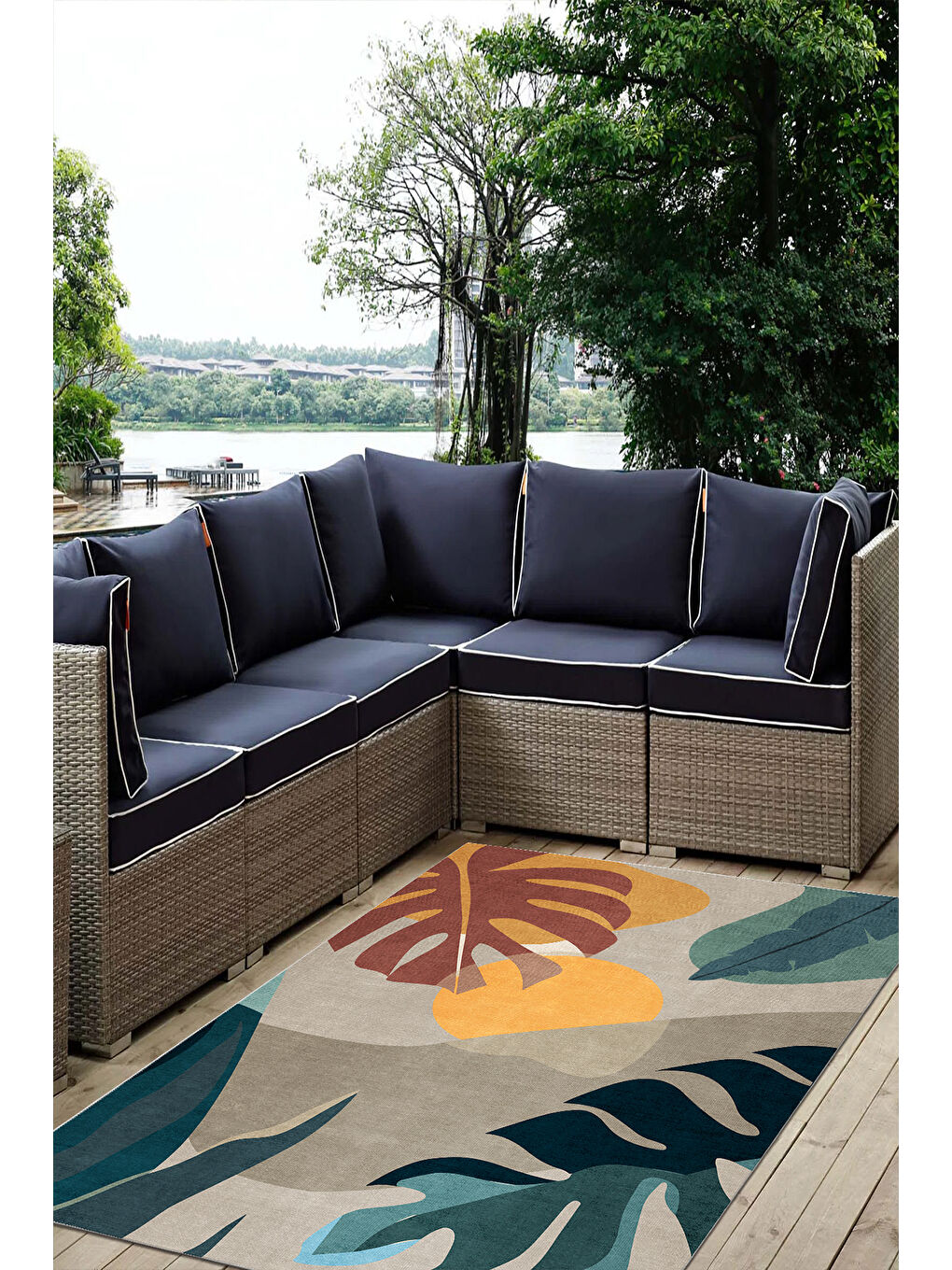 Bej Dekoratif Salon Halısı, Makinada Yıkanabilir, Kaymaz Taban, İnce & Modern Tasarım-2