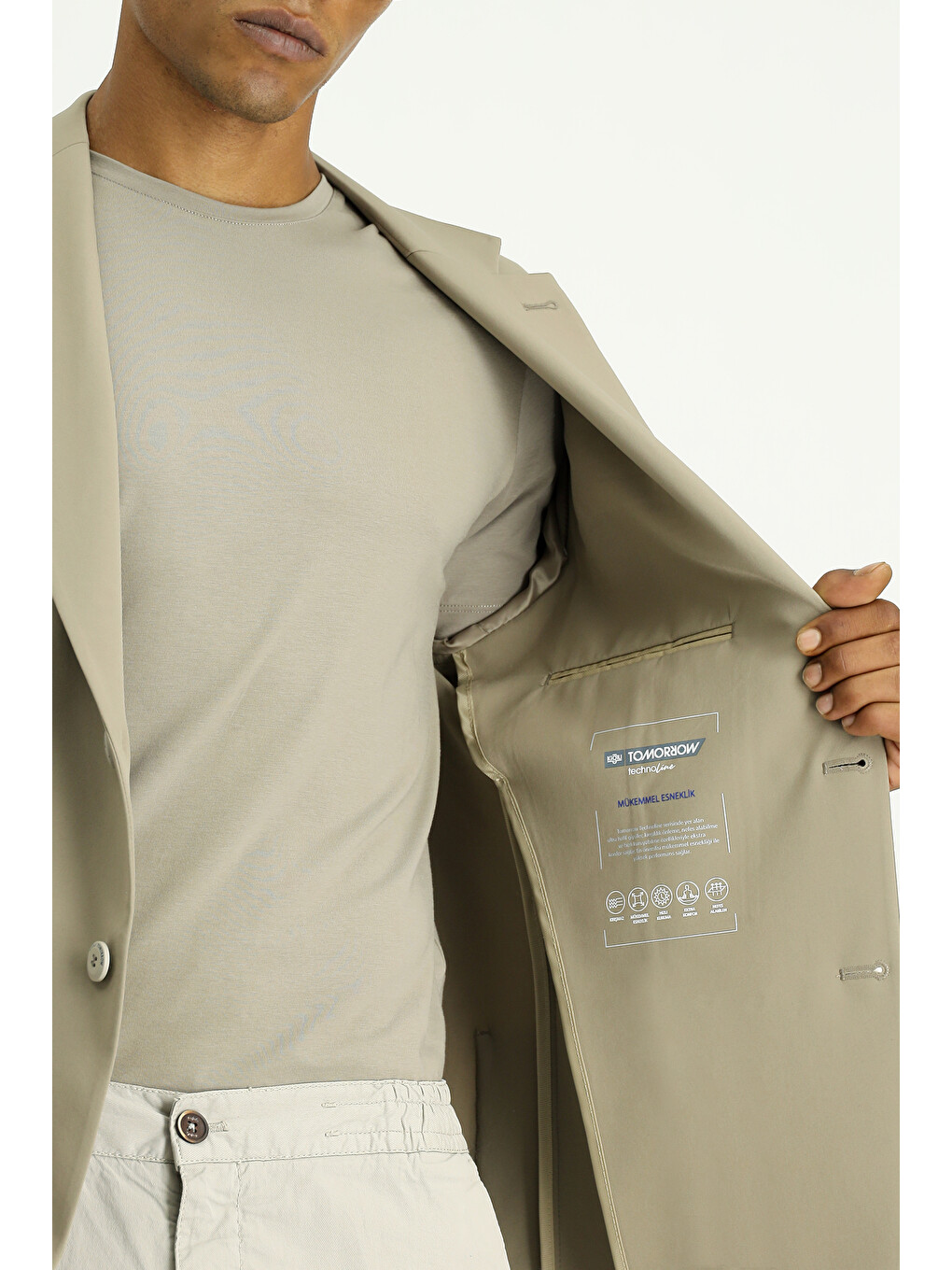 Kahverengi Techno-Line  Dar Kesim Elastanlı Blazer Ceket-5