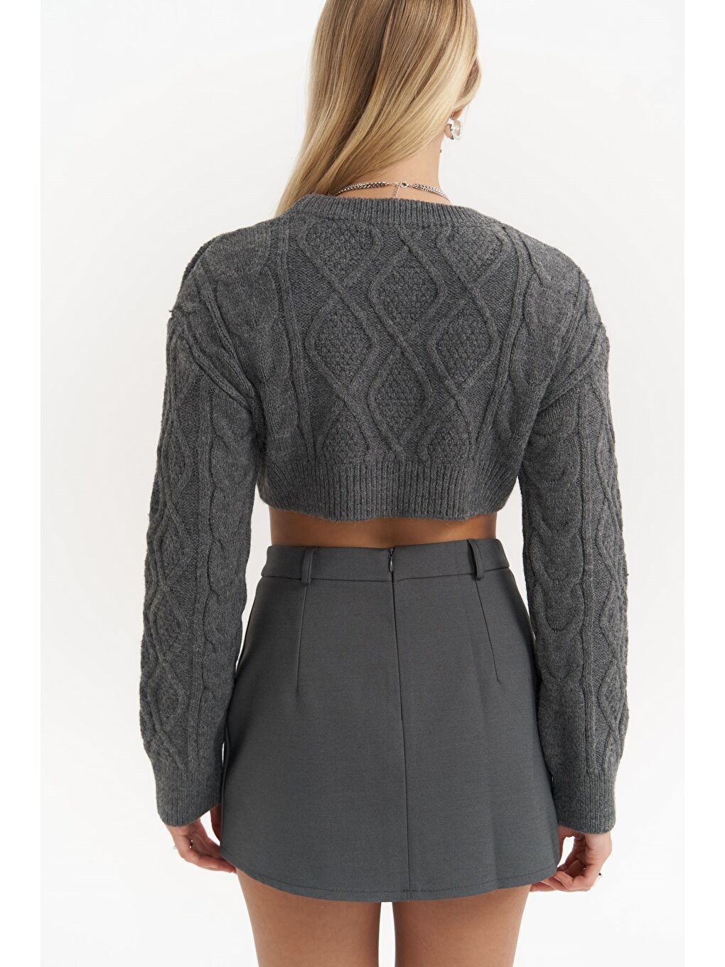 Mai Collection Gri Triana Füme Mini Etek - 4
