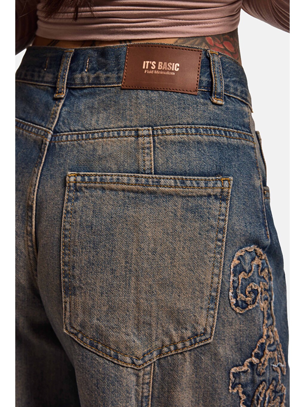 Mavi Kadın Koyu Jean 4w6-32 Palazzo Fit Özel Nakış Detaylı Tasarım Denim Jean-3