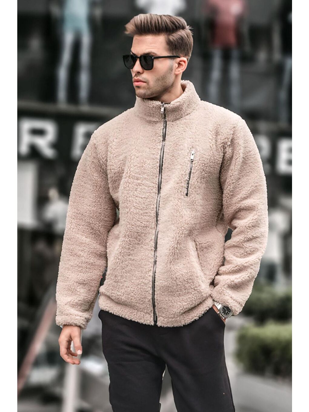 Madmext Bej Fermuarlı Pelüş Sweatshirt 6152