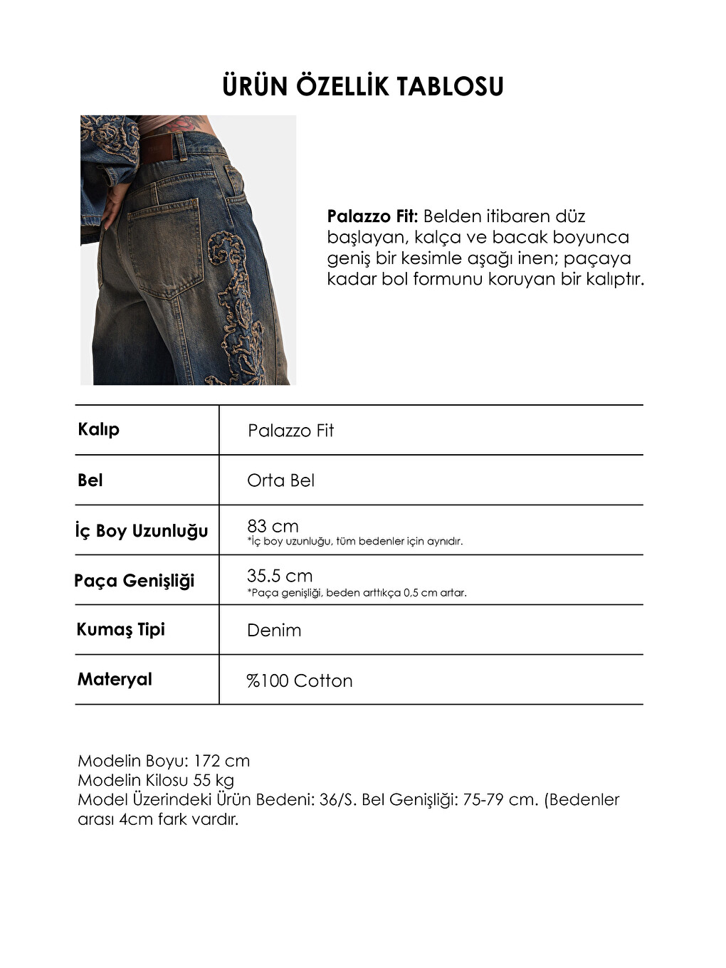Mavi Kadın Koyu Jean 4w6-32 Palazzo Fit Özel Nakış Detaylı Tasarım Denim Jean-5