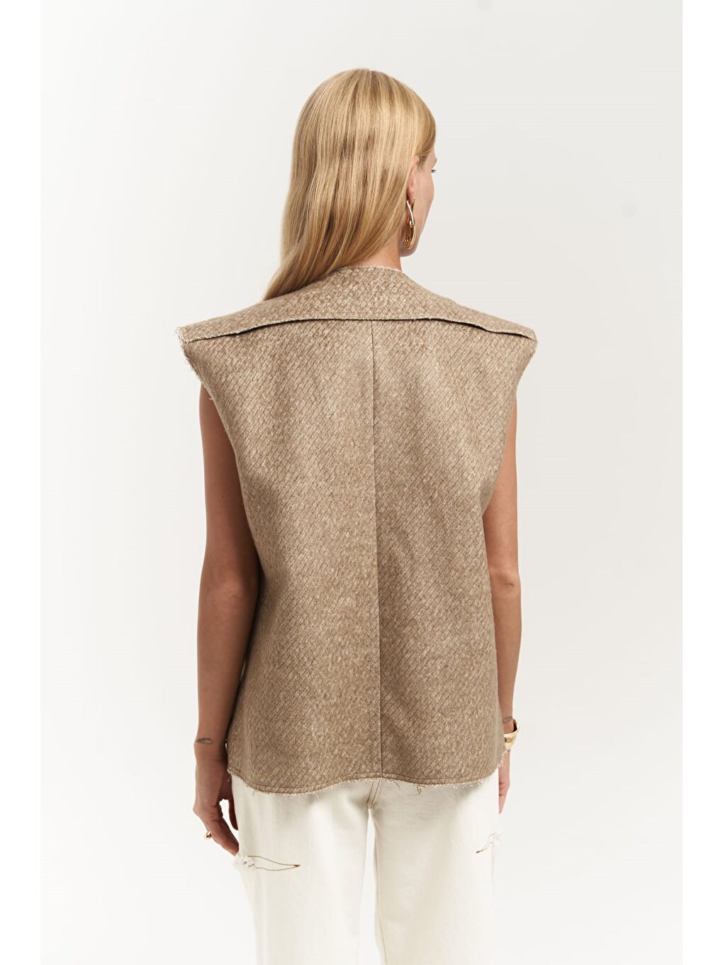 Sarı Faven Hardal Yan Yırtmaç Detay Yelek-3