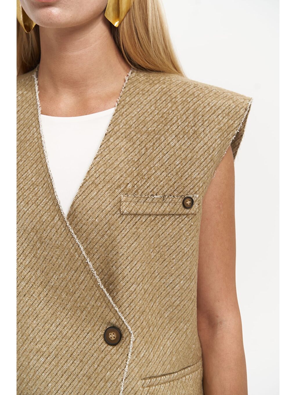 Sarı Faven Hardal Yan Yırtmaç Detay Yelek-4