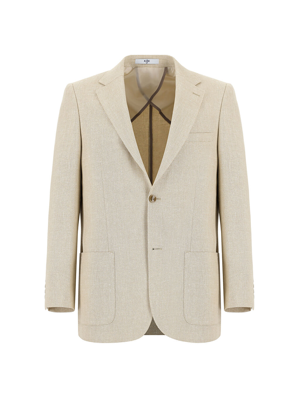 Bej Relaxed Fit Rahat Kesim Desenli Keten Karışımlı Ceket