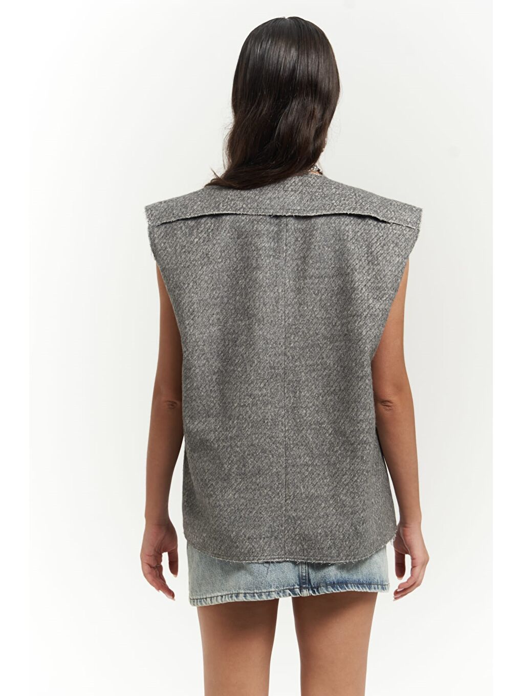 Faven Gri Yan Yırtmaç Detay Yelek-3