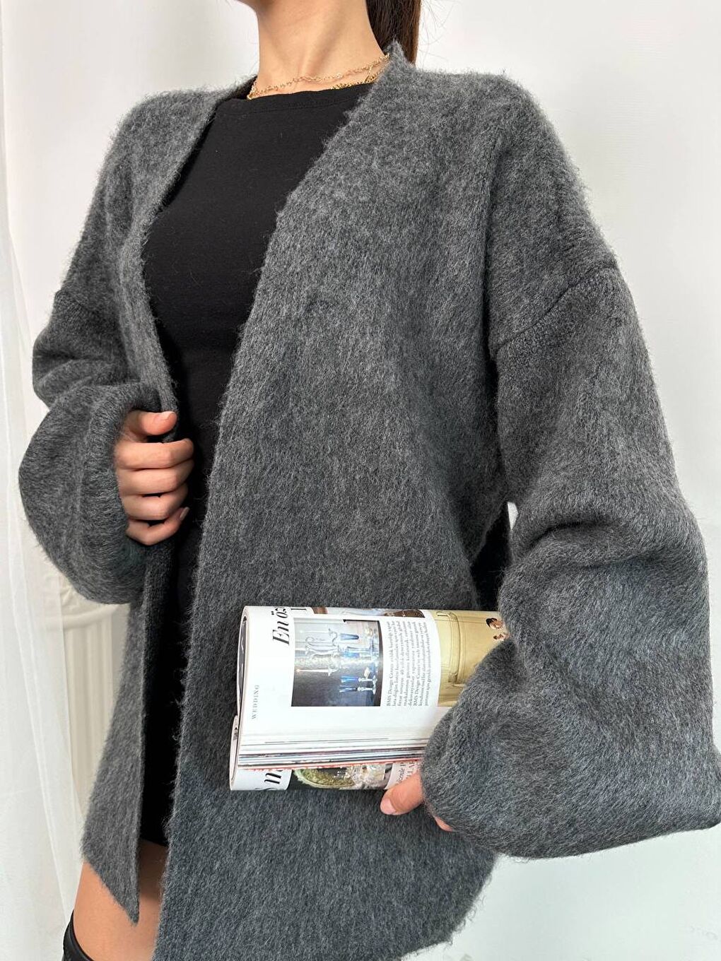 Antrasit Şardonlu Sakallı Triko Hırka-2