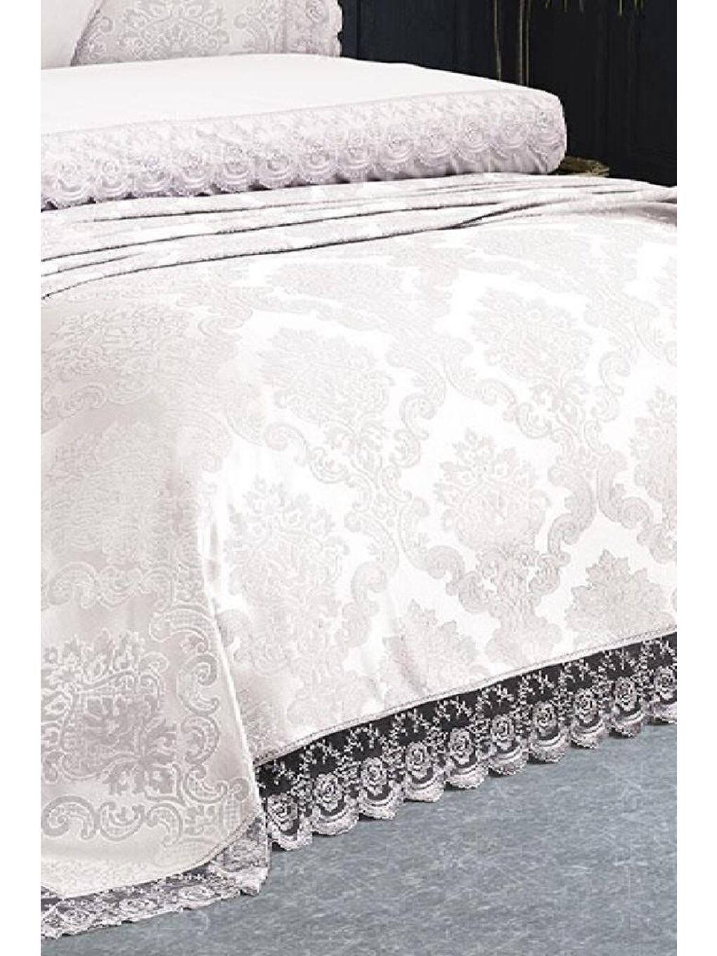 Ekru Fransız Dantelli Kure Gelin Seti 7 Parça Krem-1