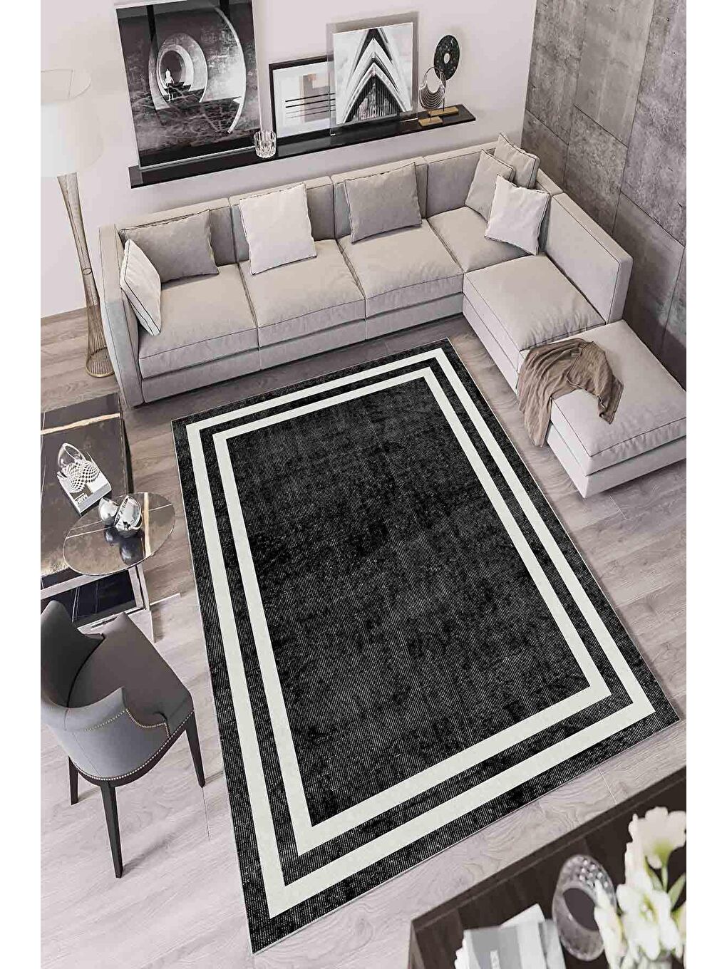 Homefesto Siyah Dekoratif Özel Tasarım Yıkanabilir, Modern Halı  160 x 230 cm