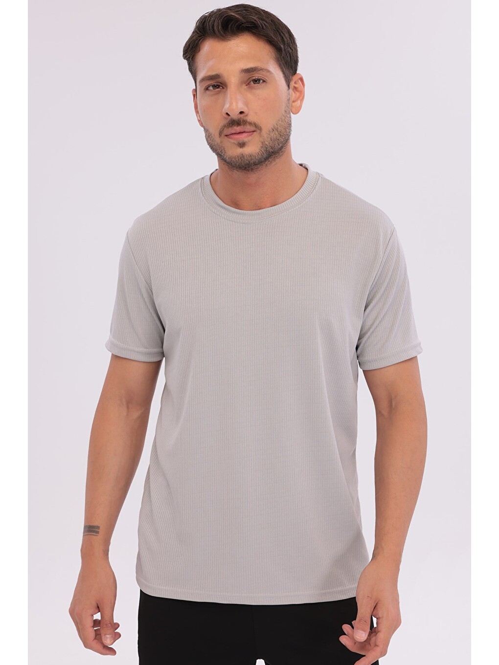 Erkek Sporcu Bisiklet Yaka T-shirt Gri-5017