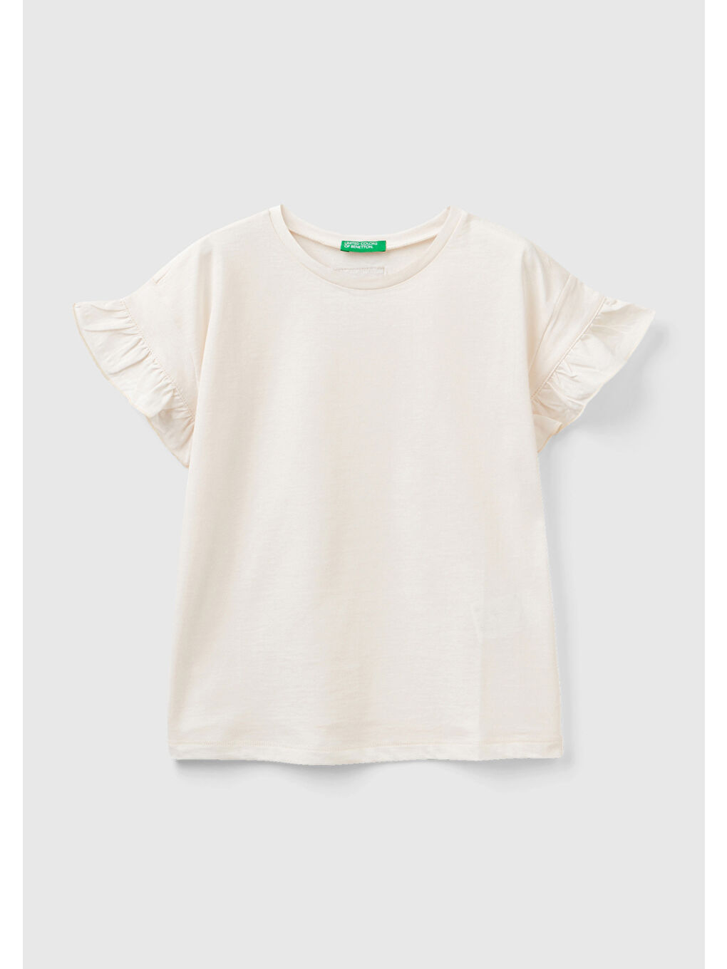 Ekru Kız Çocuk Krem Kolları Fırfırlı Crop Tişört