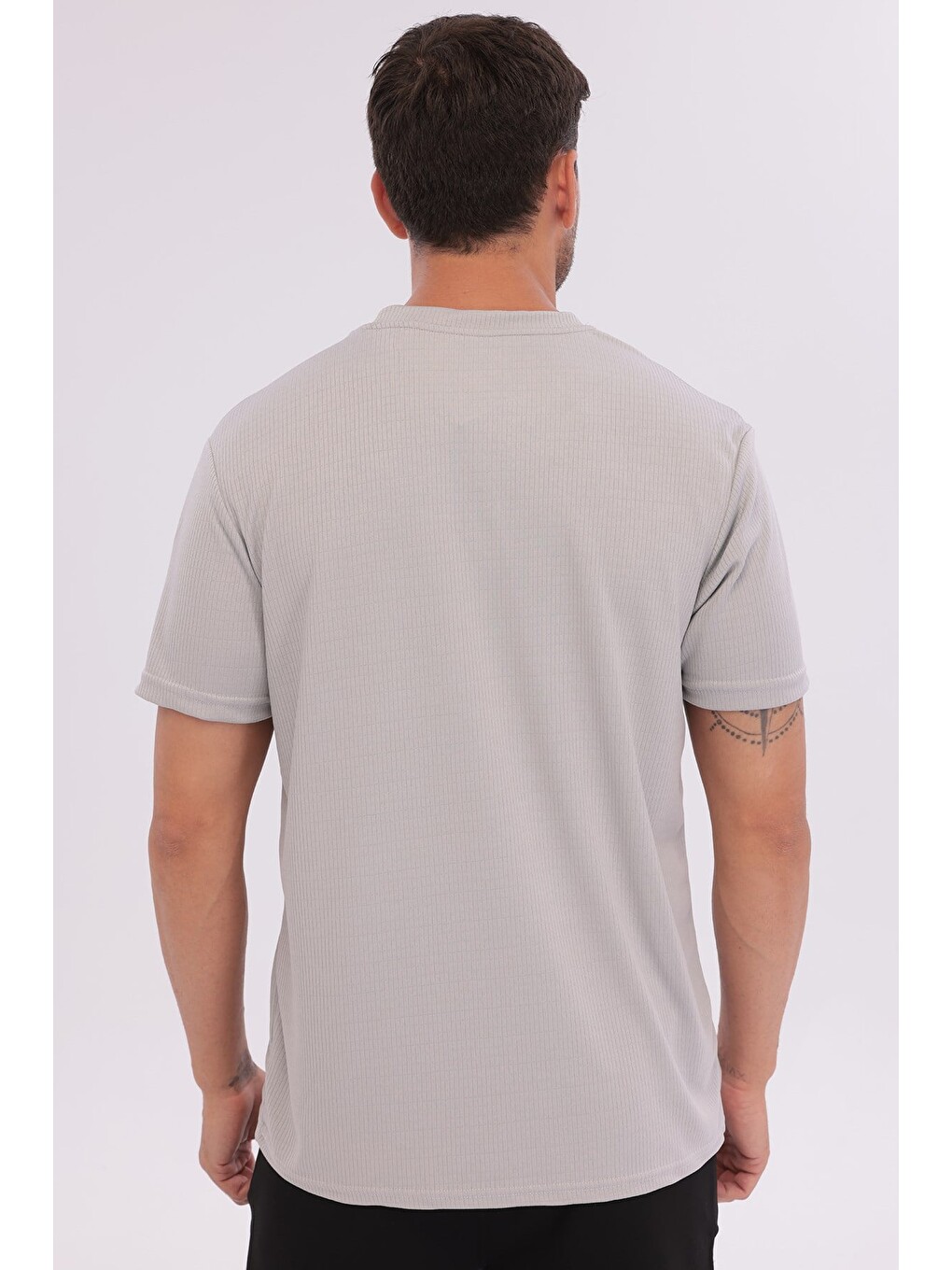 Erkek Sporcu Bisiklet Yaka T-shirt Gri-5017-3