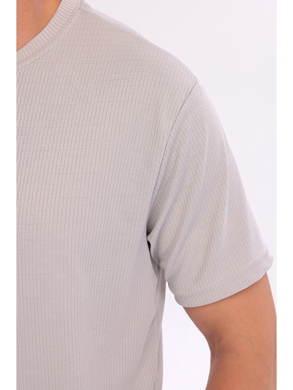 Erkek Sporcu Bisiklet Yaka T-shirt Gri-5017-5