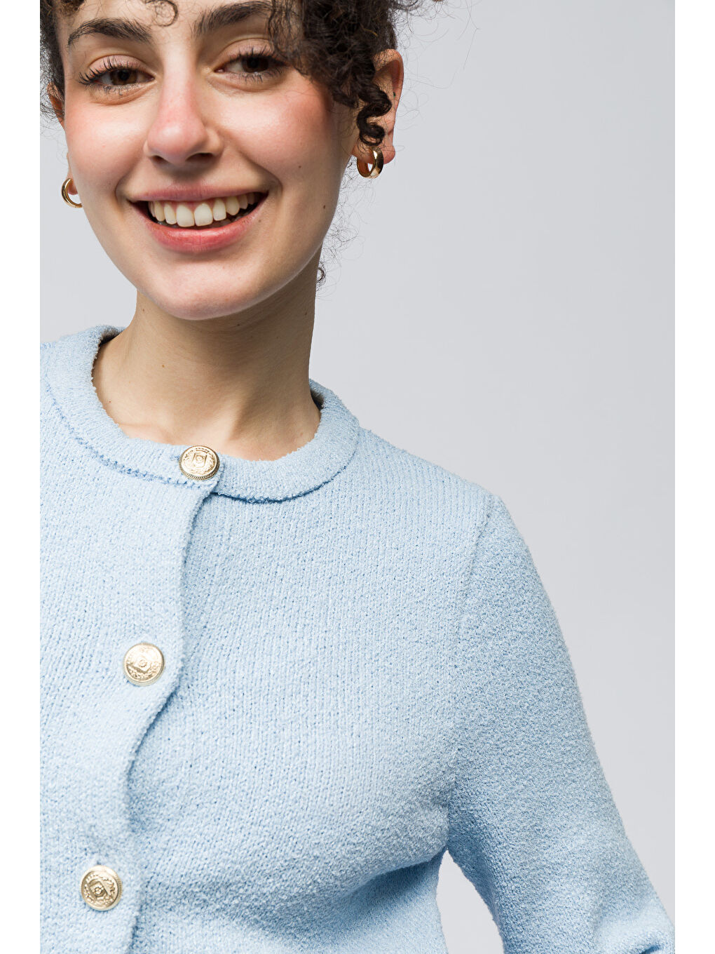 Zurih - Düğme ve Cep Detaylı Triko Hırka - Mavi Renk-2