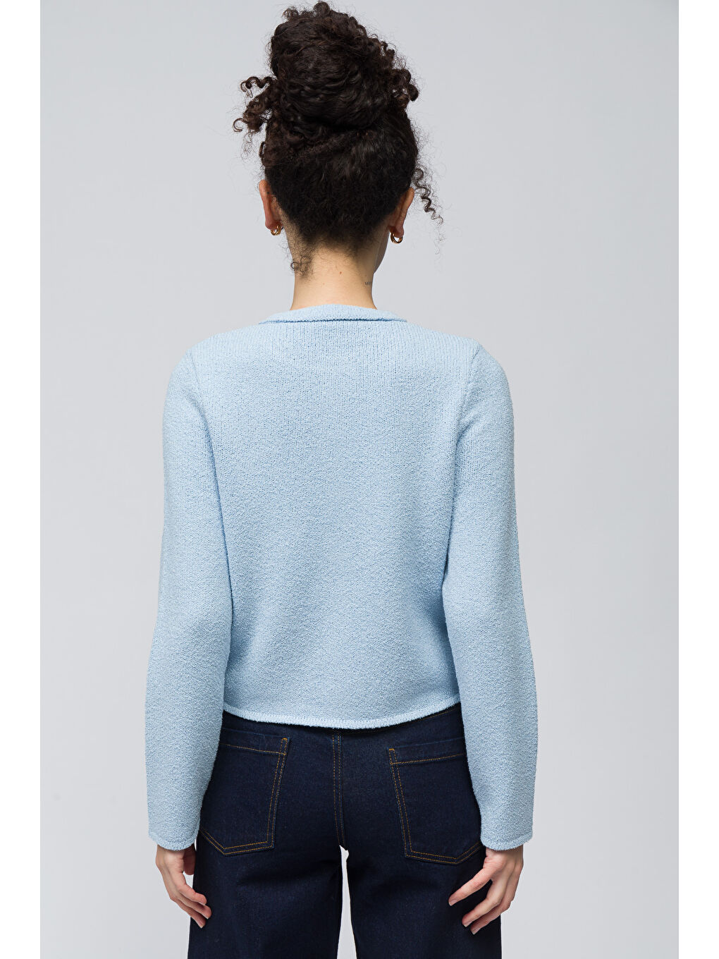 Zurih - Düğme ve Cep Detaylı Triko Hırka - Mavi Renk-4