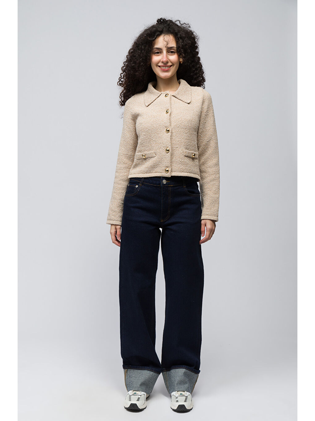 Lozan - Düğme Ve Cep Detaylı Polo Yaka Triko Hırka - Bej Renk-1