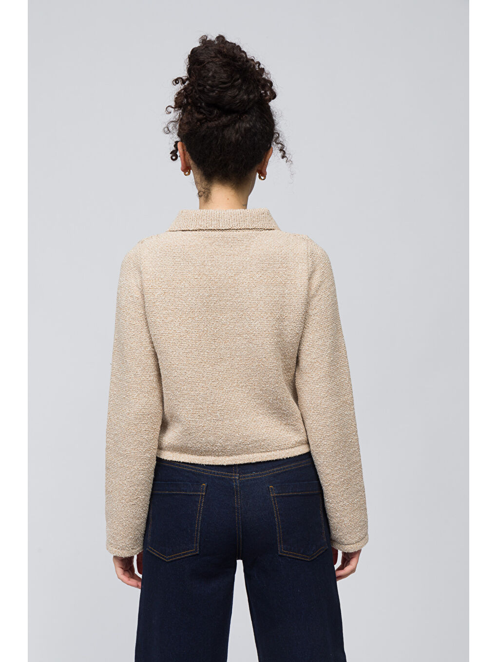 Lozan - Düğme Ve Cep Detaylı Polo Yaka Triko Hırka - Bej Renk-5