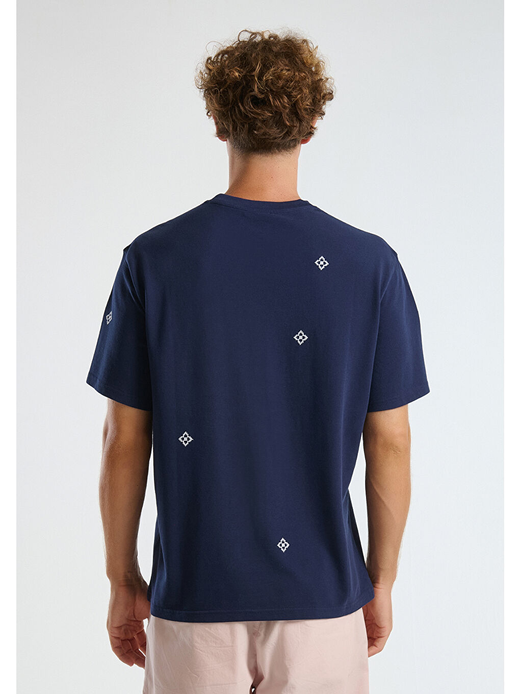 Erkek Lacivert %100 Pamuk Desenli Pike T-Shirt-1