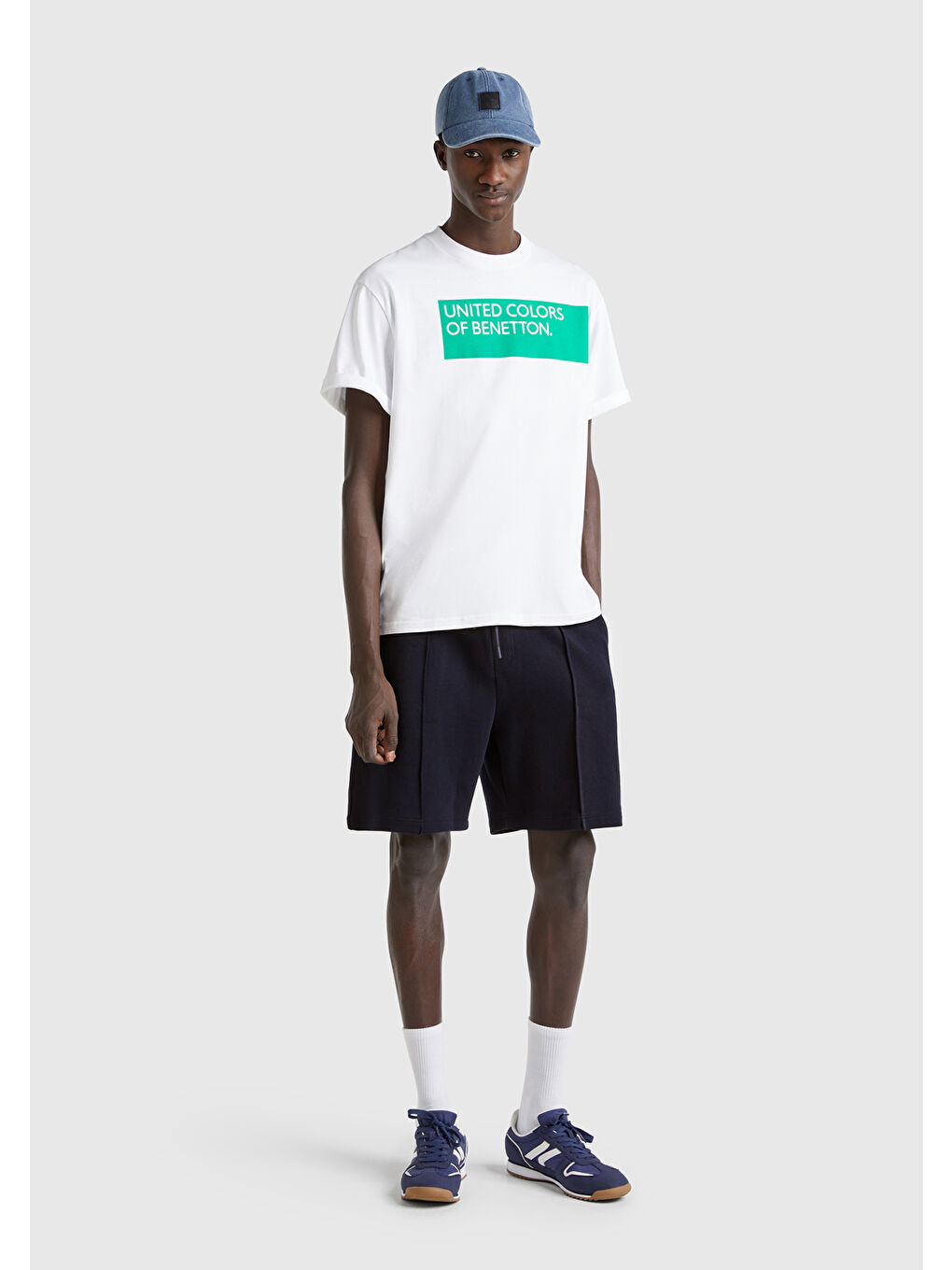 Erkek Lacivert %100 Pamuk Logo Detaylı Beli Büzgü İpli Bermuda Şort-4