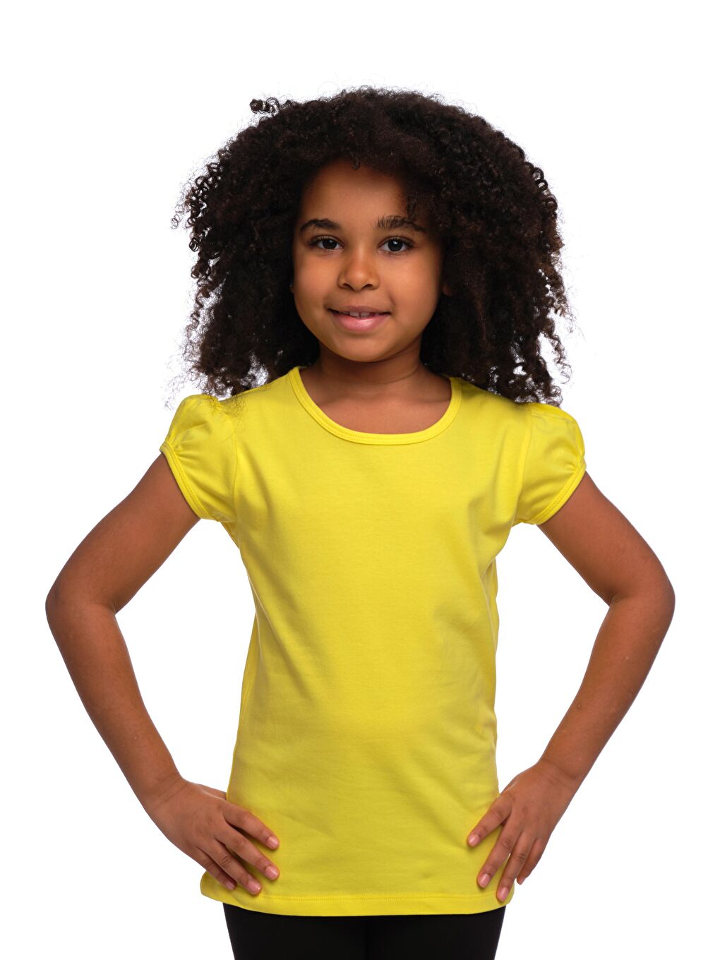 Fosforlu Sarı Kız Çocuk Kısa Kollu Basıc Tişört