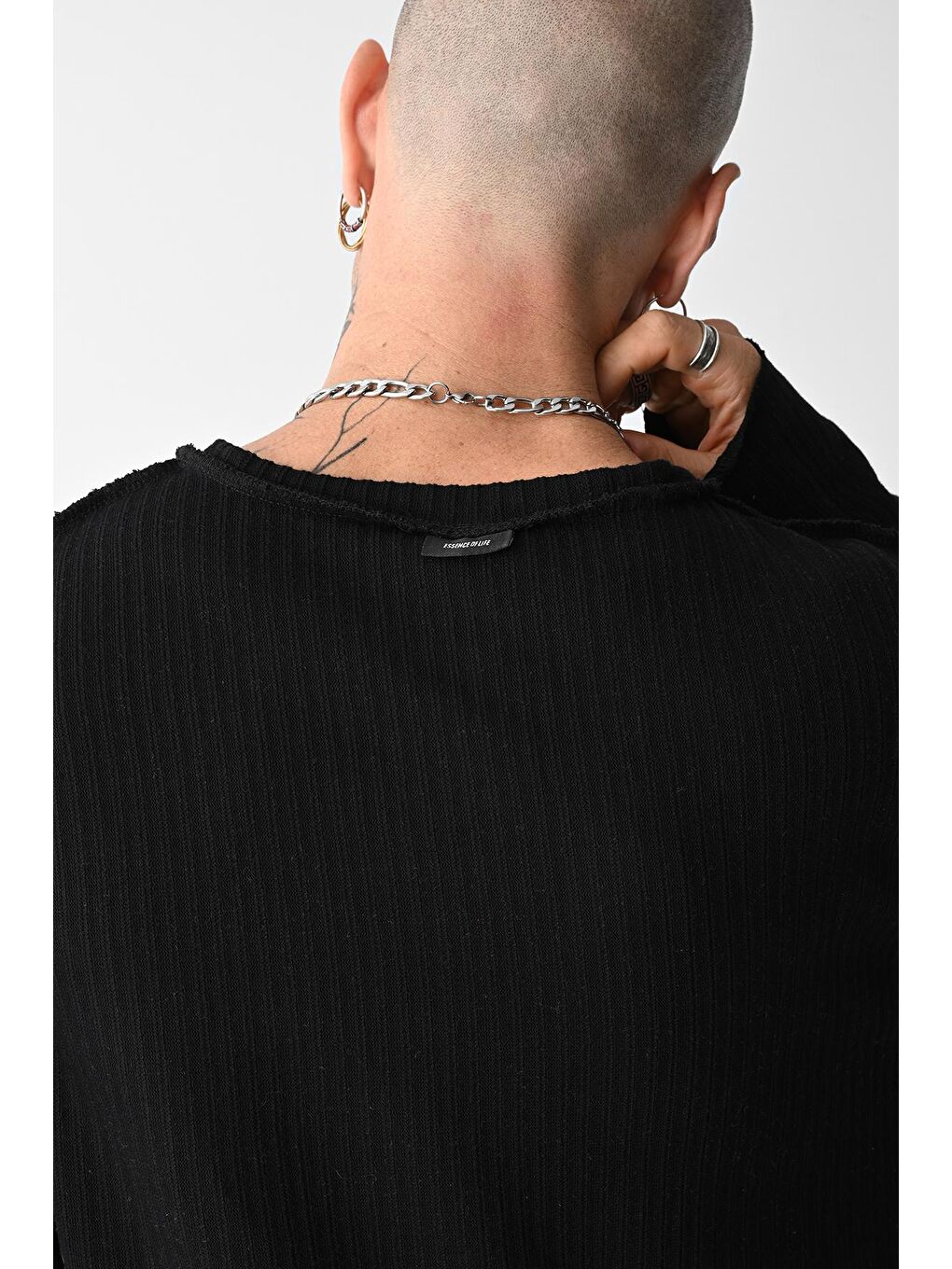 Siyah Dikiş Detaylı Oversize Triko Kazak-3