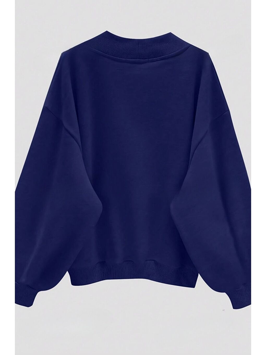 Trendseninle Kadın 3 Iplik Lacivert Comfort In Paris Baskılı V Yaka Oversize Sweatshirt - 1