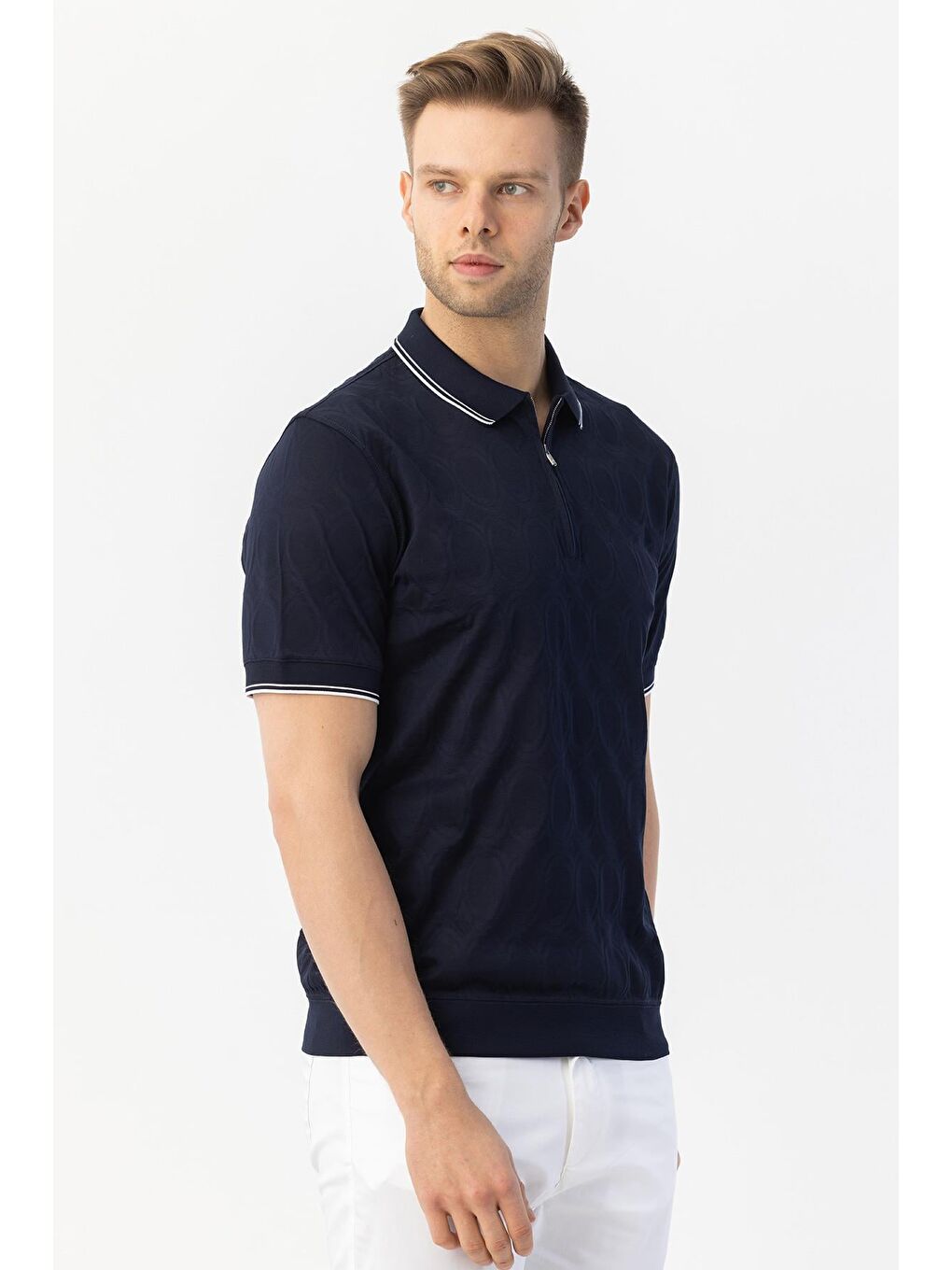 Giotelli Lacivert Regular Fit %100 Pamuk Merserize Fermuarlı Polo Yaka Erkek Tişört-4