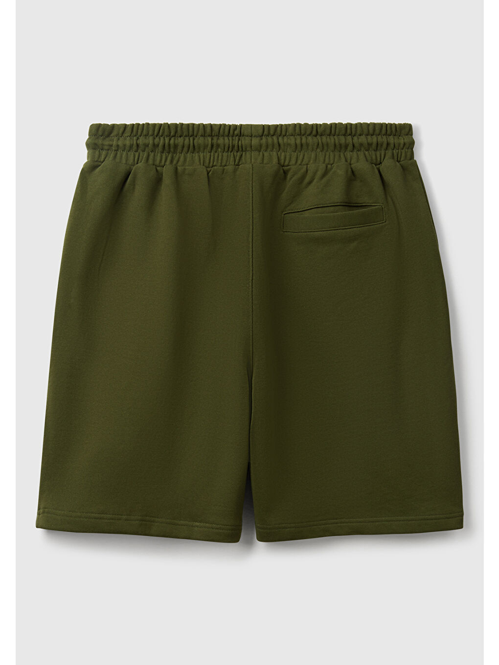 Erkek Haki %100 Pamuk Logo Detaylı Beli Büzgü İpli Bermuda Şort-3