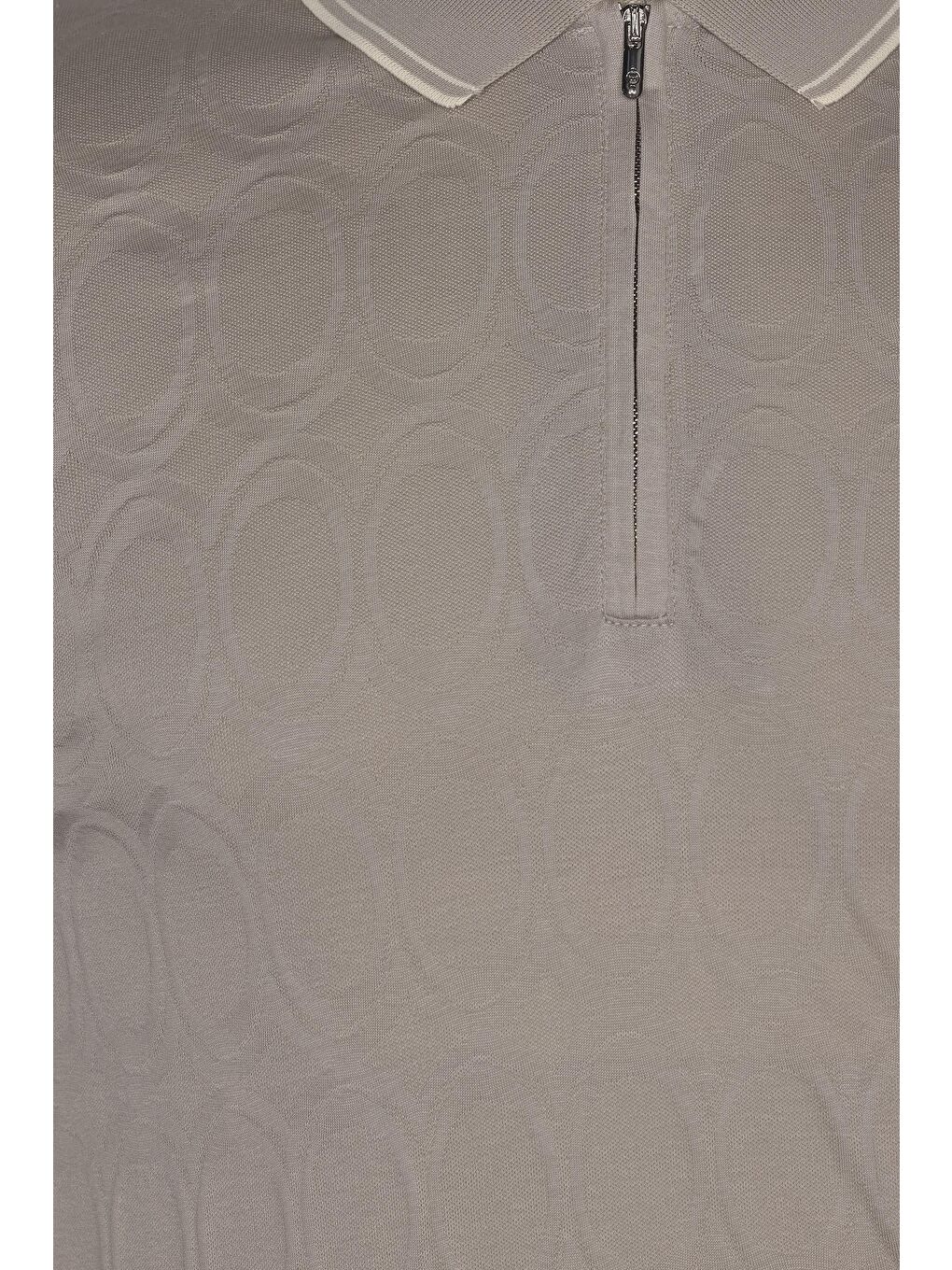 Giotelli Bej Regular Fit %100 Pamuk Merserize Fermuarlı Polo Yaka Erkek Tişört-3