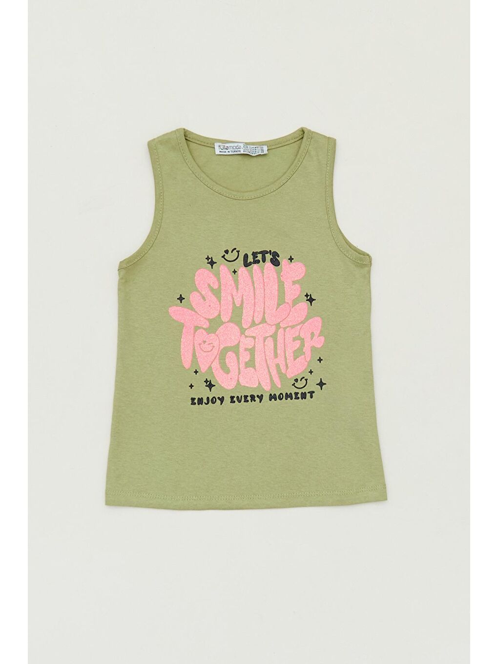 Haki Baskılı Kolsuz Kız Çocuk Tişört