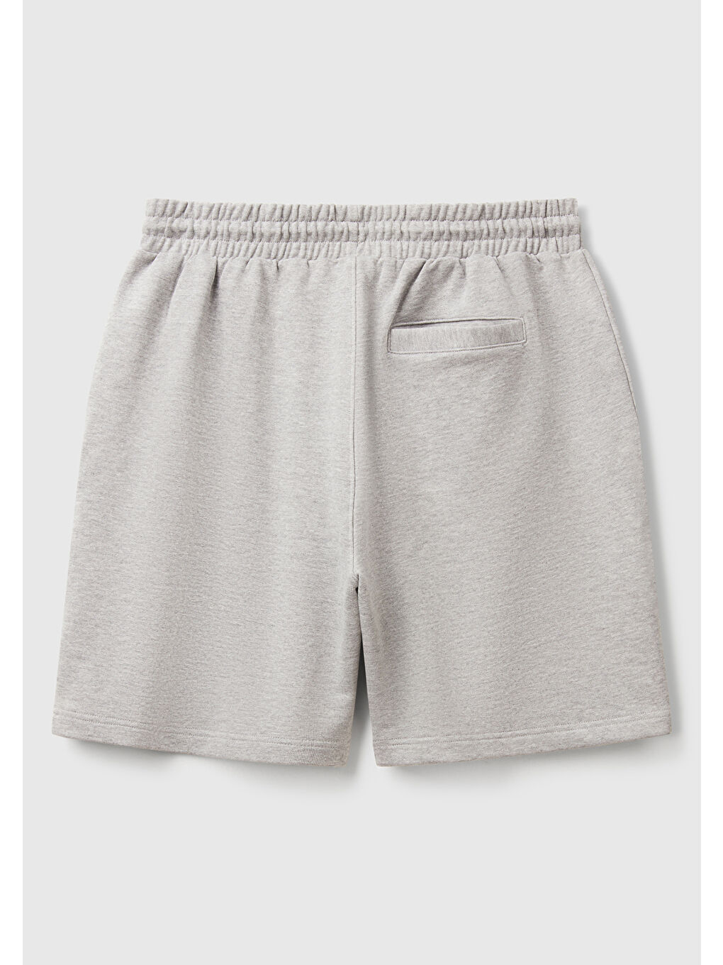 Erkek Gri Melanj %100 Pamuk Logo Detaylı Beli Büzgü İpli Bermuda Şort-3